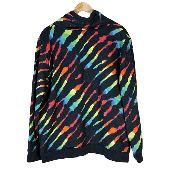 PINK Victoria’s Secret Hoodie Womens XL Black Rainbow Tie Dye Pullover Fleece - Picture 3 of 6